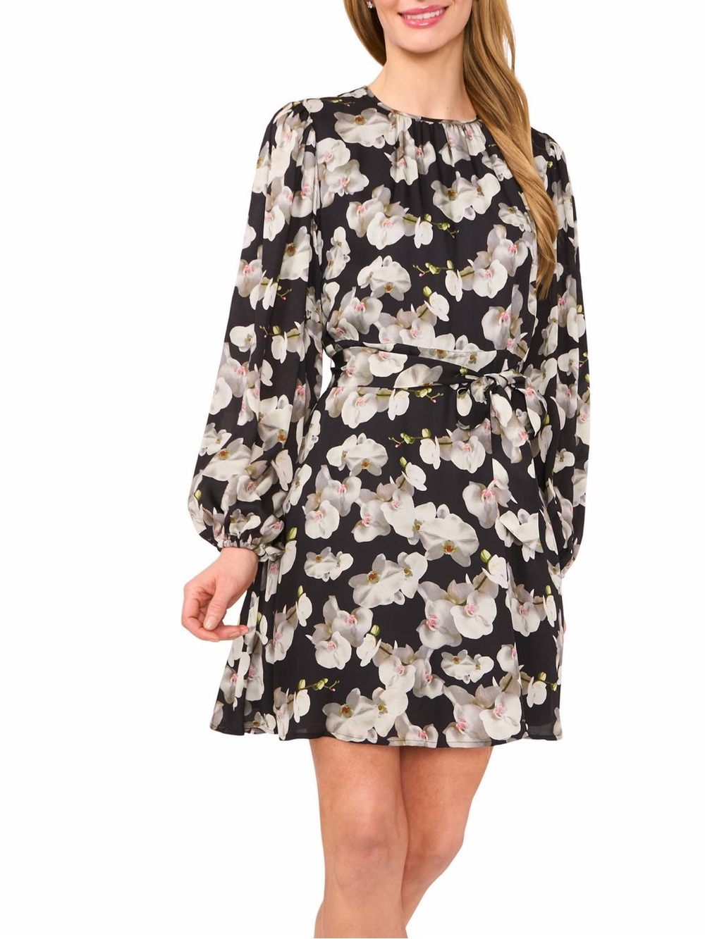 Ted Baker Orciana Orchid Floral Puff Sleeve Belted Mini Dress Black White, NWT